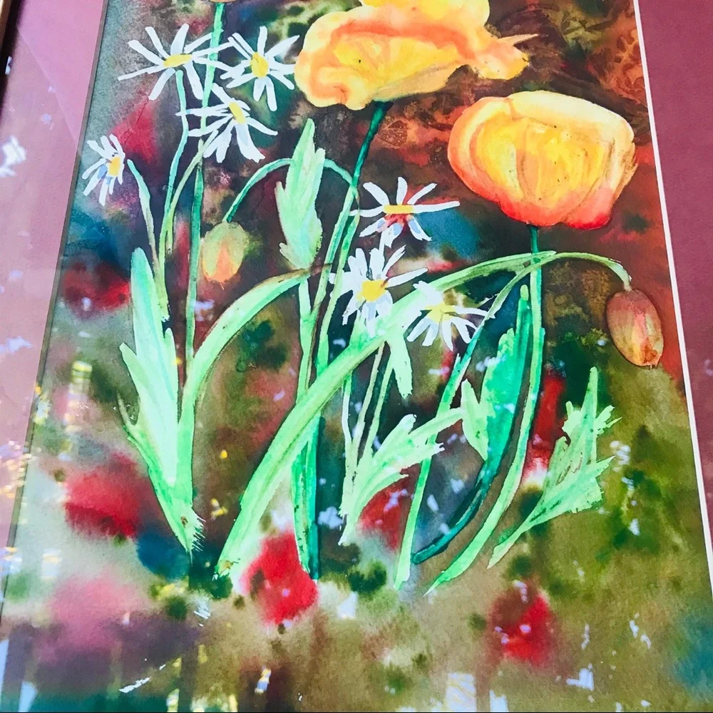Vintage original watercolor painting in frame